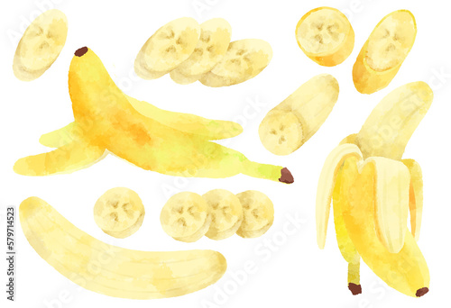 バナナのイラスト 手描き 水彩風