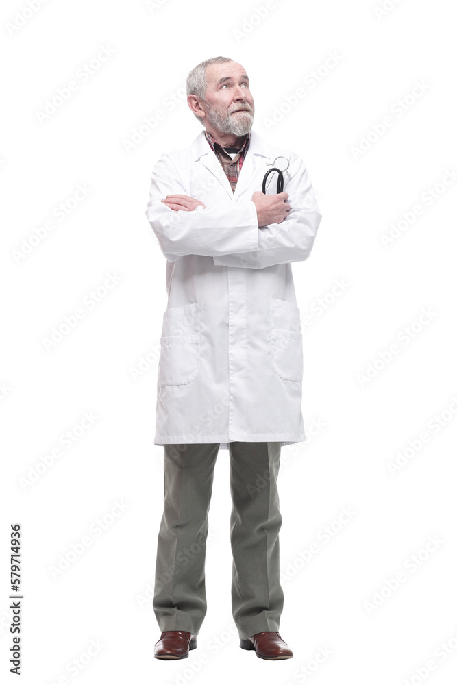 elderly competent doctor with a stethoscope in his hands. elderly competent doctor with a stethoscope in his hands.