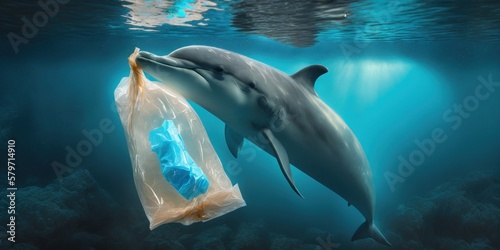 dolphin in polluted sea, generative ai