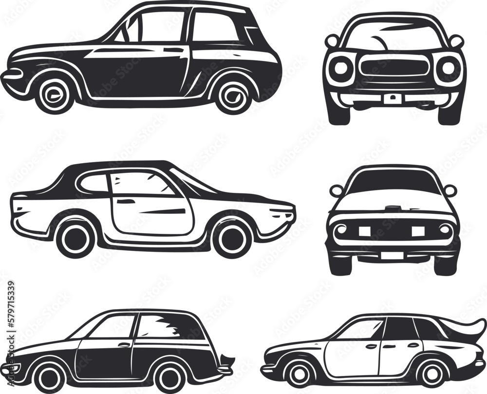 Obraz premium Set of isolated car silhouette illustration on white background.