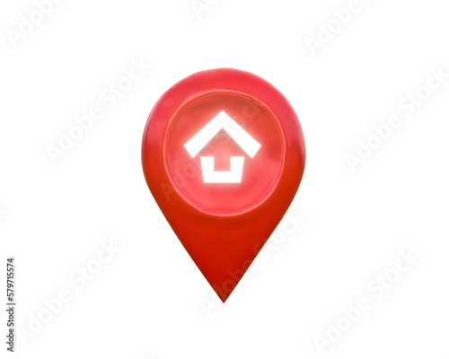 House symbol with red location pin icon on transparent background. real estate sale or property investment concept, Buying new home for family - 3d illustration. png file.