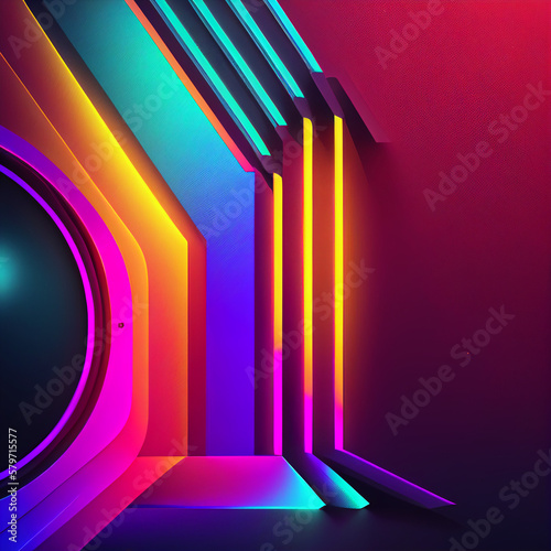 Neon Coloured Background | Colourfully Lit Abstract Wall | Yellow, Blue, Red, Black, Navy, Pink, Orange | Generative AI Design