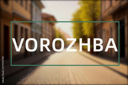 Vorozhba: Der Name der ukrainischen Stadt Vorozhba in der Oblast Sums’ka Oblast’ vor einem Foto photo