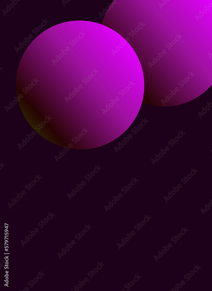 Background with pink gradient floating spheres and dark background. Vertical design and copy space.