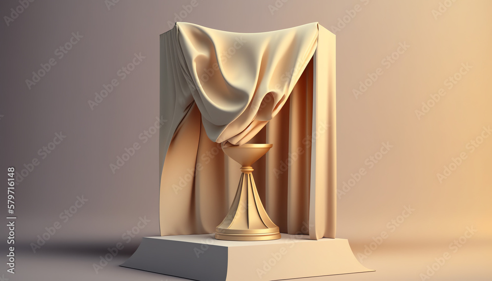 3D display podium, beige background with pedestal and flying color silk cloth curtain. Nature wind. Beauty, cosmetic product presentation stand. Luxury feminine mockup 3d render advertisement 3D display podium, beige background with pedestal and flying color silk cloth curtain. Nature wind. Beauty, cosmetic product presentation stand. Luxury feminine mockup 3d render advertisement
