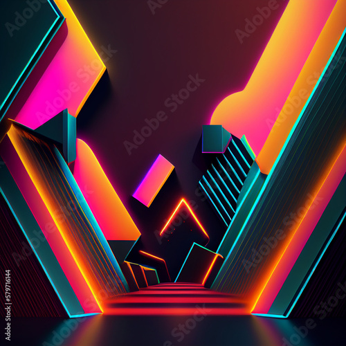 Neon Coloured Background | Colourfully Lit Abstract Wall | Yellow, Blue, Red, Black, Navy, Pink, Orange | Generative AI Design
