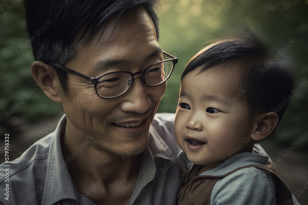 Obraz premium Asian father with his son boy. One parent, Generative ai