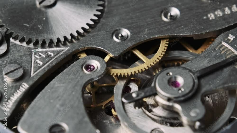 Vidéo Stock Mechanism of vintage stopwatch closeup. Round clock watch