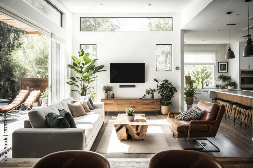 Fototapeta premium The illustration depicts a modern, well-lit apartment generated by Ai