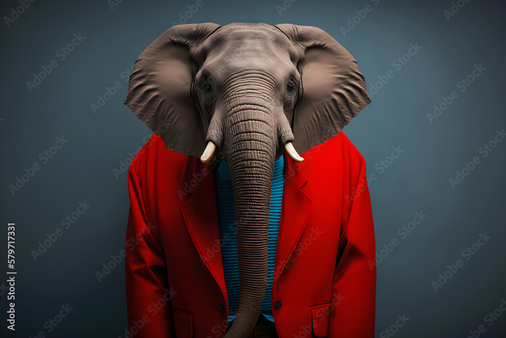 A Elephant in a Red Suit, A Creative Valentine's Day Stock Image of Animals in Red Suit. Generative AI 