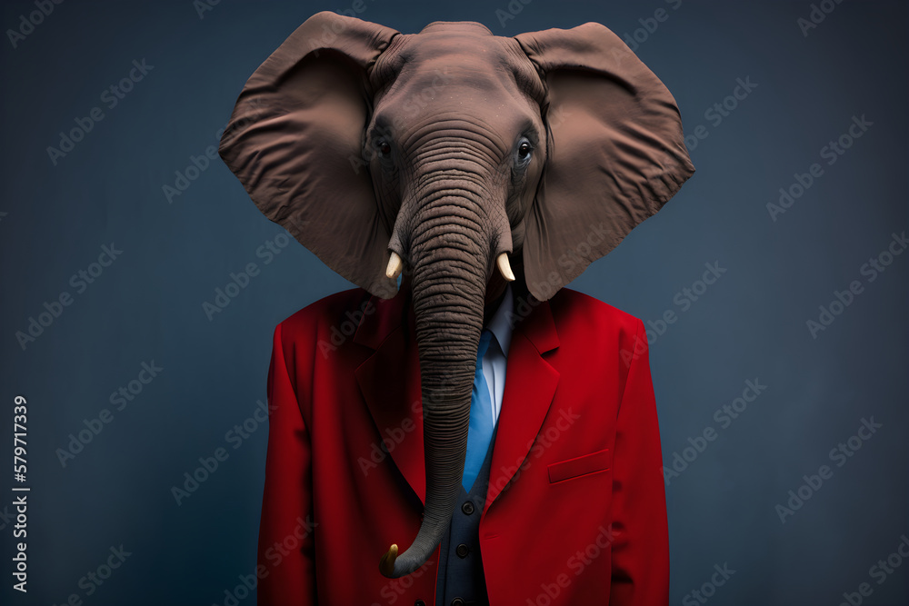A Elephant in a Red Suit, A Creative Valentine's Day Stock Image of Animals in Red Suit. Generative AI 