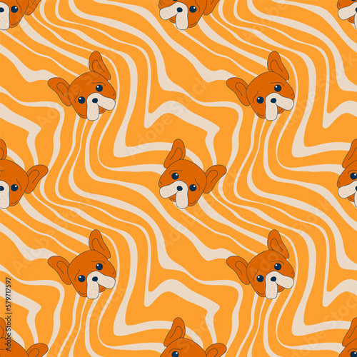 Canvas Print Cute dogs groovy muzzle seamless pattern