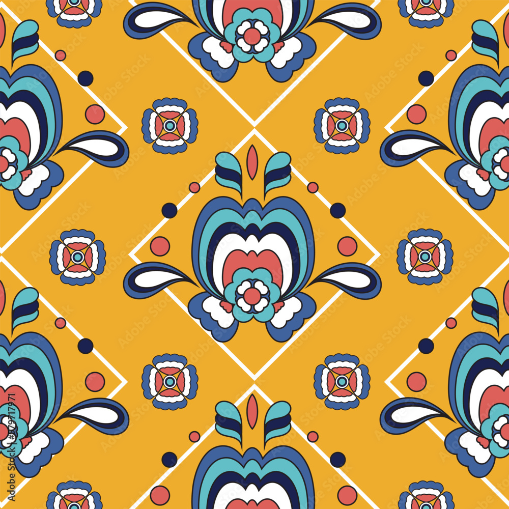 Geometric ethnic pattern seamless flower color aztec folk oriental. seamless pattern. Design for fabric curtain background carpet, wallpaper clothing wrapping Batik flyer fabric Vector illustration