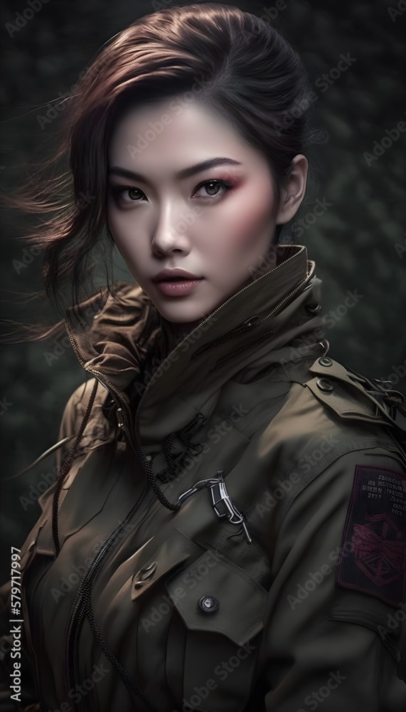 Illustration of a portrait of an Asian girl created as a generative artwork using AI.