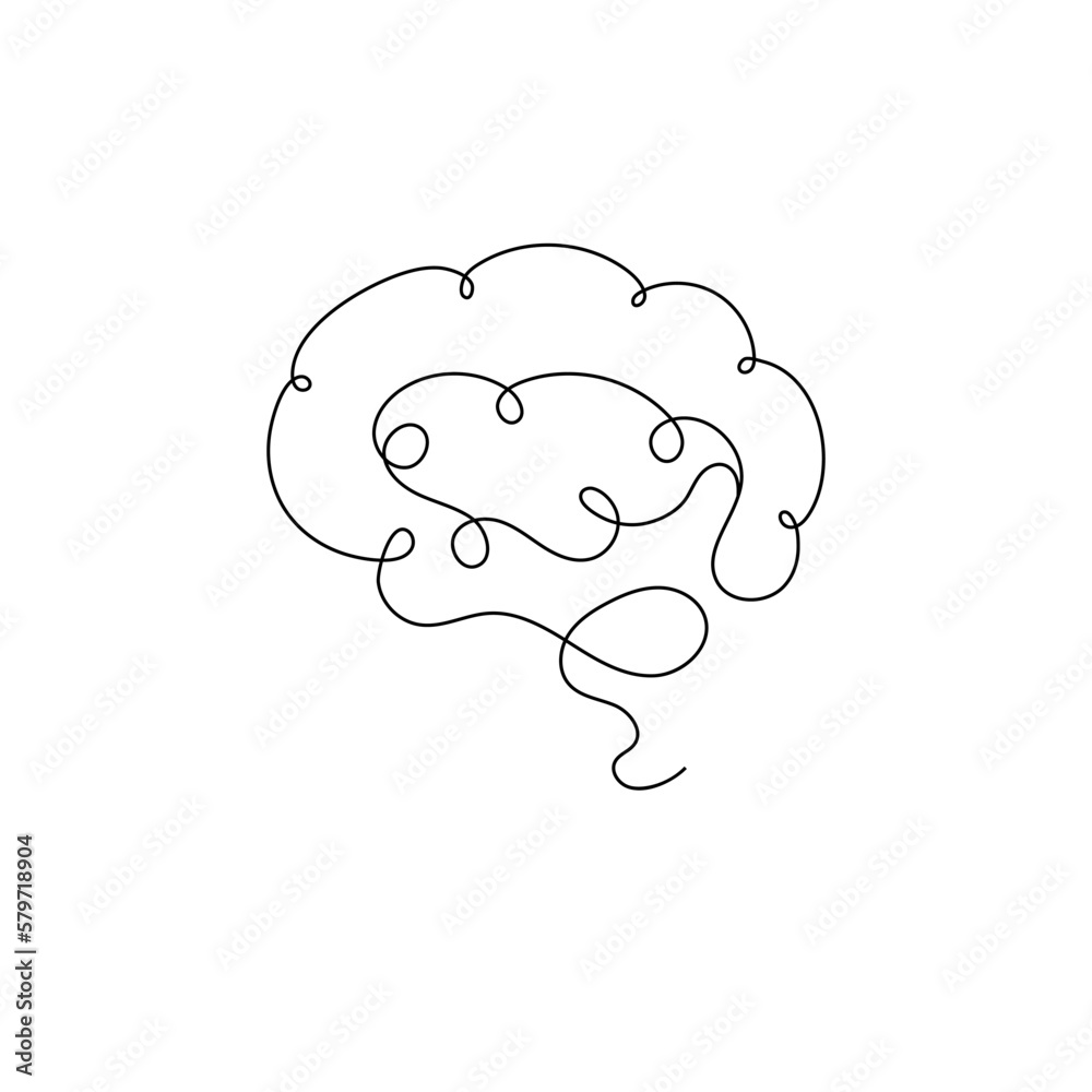 One line brain design silhouette.Logo design. Hand drawn minimalism style. Vector illustration