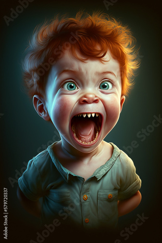 Illustration of a angry child shout with mouth wide open - Ai generative 