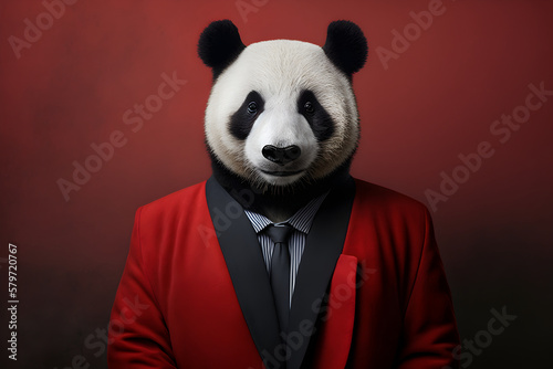 A Cute Panda in a Red Suit  A Creative Valentine s Day Stock Image of Animals in Red Suit. Generative AI 