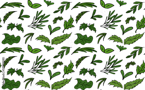 Green leaves seamless pattern. Vector image white outline endless for fashion, print, textile, cover