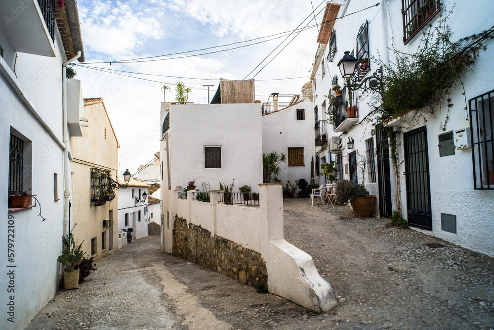 classic old white houses, charming streets of the historic town of Altea