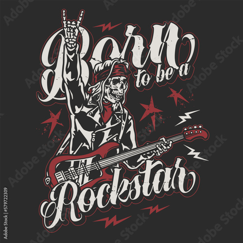 Rockstar skeleton guitarist colorful poster