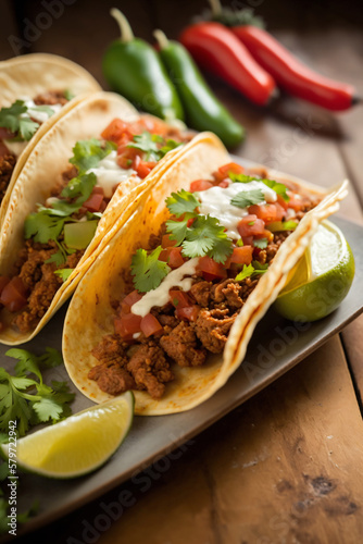 Tacos mexicain, viande et légumes, photographie culinaire, ia générative 3