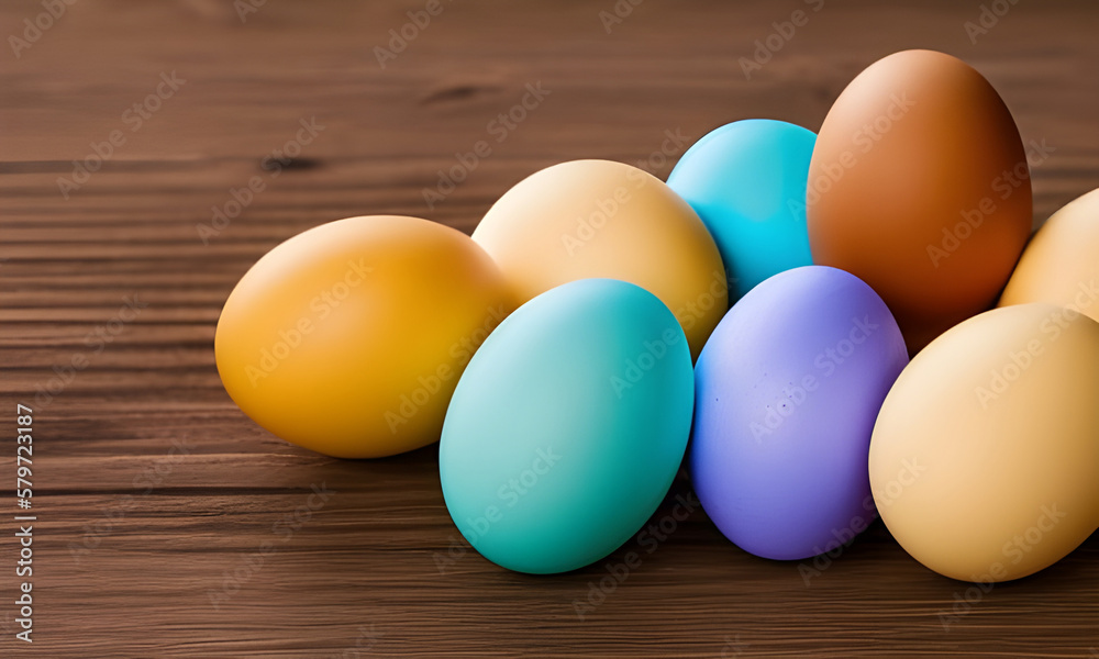 colorful eggs on table, easter, generative ai colorful eggs on table, easter, generative ai