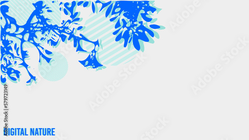 White Background with Solid Blue Rendered Tree Branch Silhouette, Blue Color