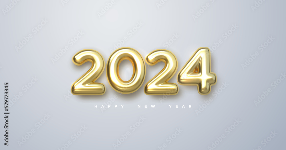 Free Vector  Happy new 2024 year holiday vector illustration of golden  metallic numbers 2024 gold numbers design of greeting card of falling shiny  confetti new year and christmas posters