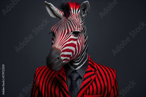Sharp-Dressed Stripes  A Zebra in a Red Suit  A Creative Valentine s Day Stock Image of Animals in Red Suit. Generative AI 