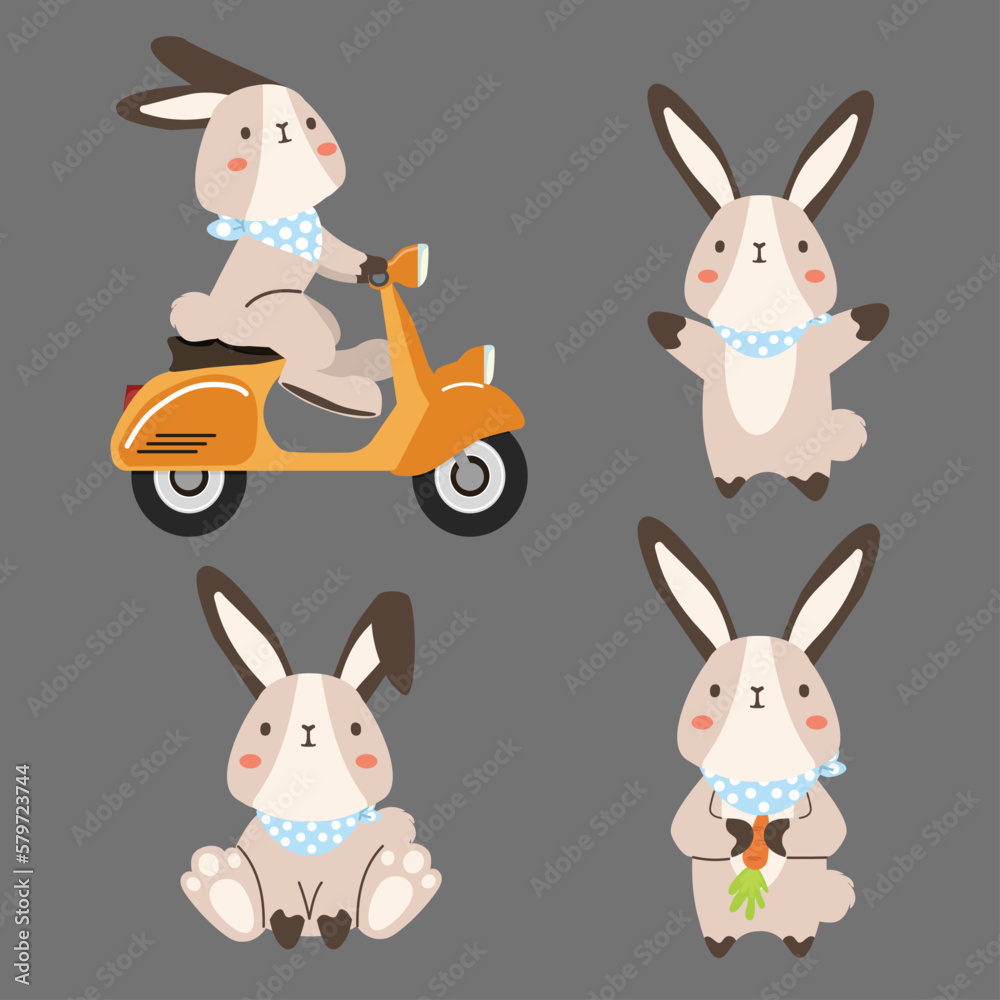 Cute bunny rabbit happy set Cute bunny rabbit happy set