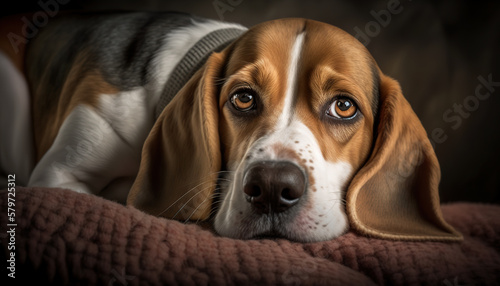 Portrait of a sleeping beagle puppy. closeup Beagle dog. digital ai art