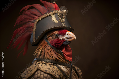 portrait of a rooster wearing renaissance clothes, illustration, generative ai