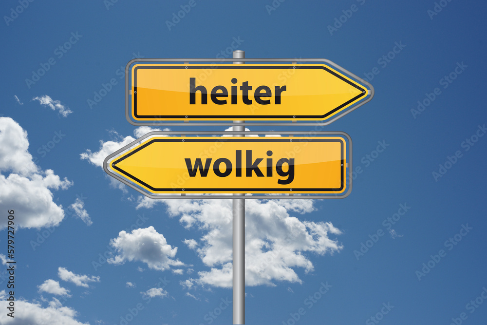 Clear Cloudy in german heiter wolkig 2 directional arrow economy barometer