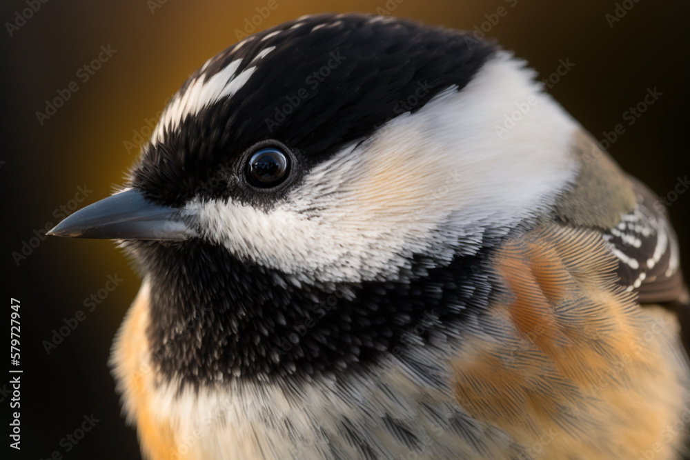 Obraz premium Black Capped Chickadee bird close-up. Isolated on dark blurred background. Stunning birds and animals in nature travel or wildlife photography made with Generative AI