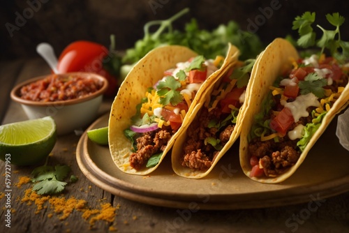 Tacos mexicain, viande et légumes, illustration culinaire, ia générative 14