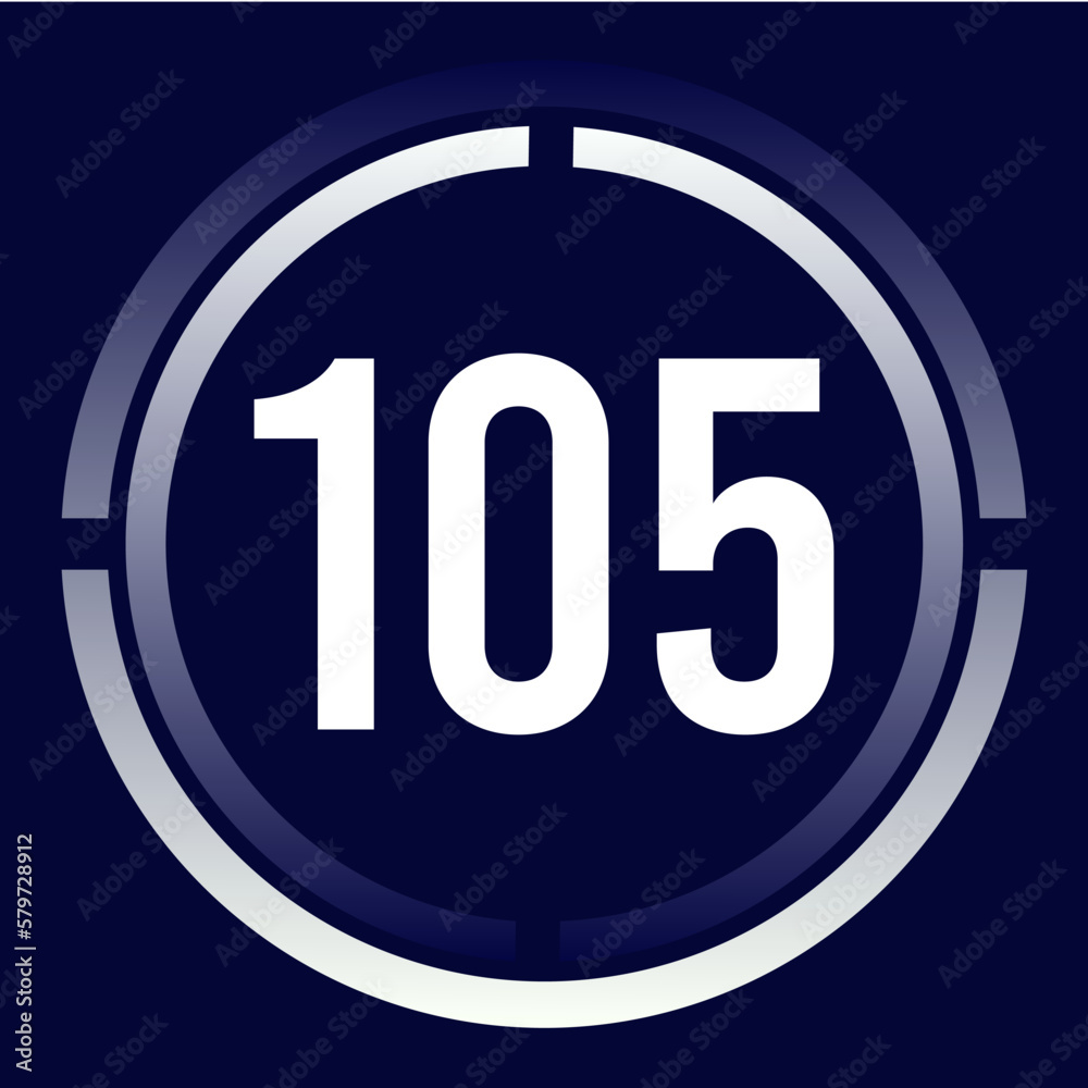 Number 105 design for business, print, books, movies, time-counting, companies in white, blue and blue gradient colors with half circles. Number 105 design for business, print, books, movies, time-counting, companies in white, blue and blue gradient colors with half circles.