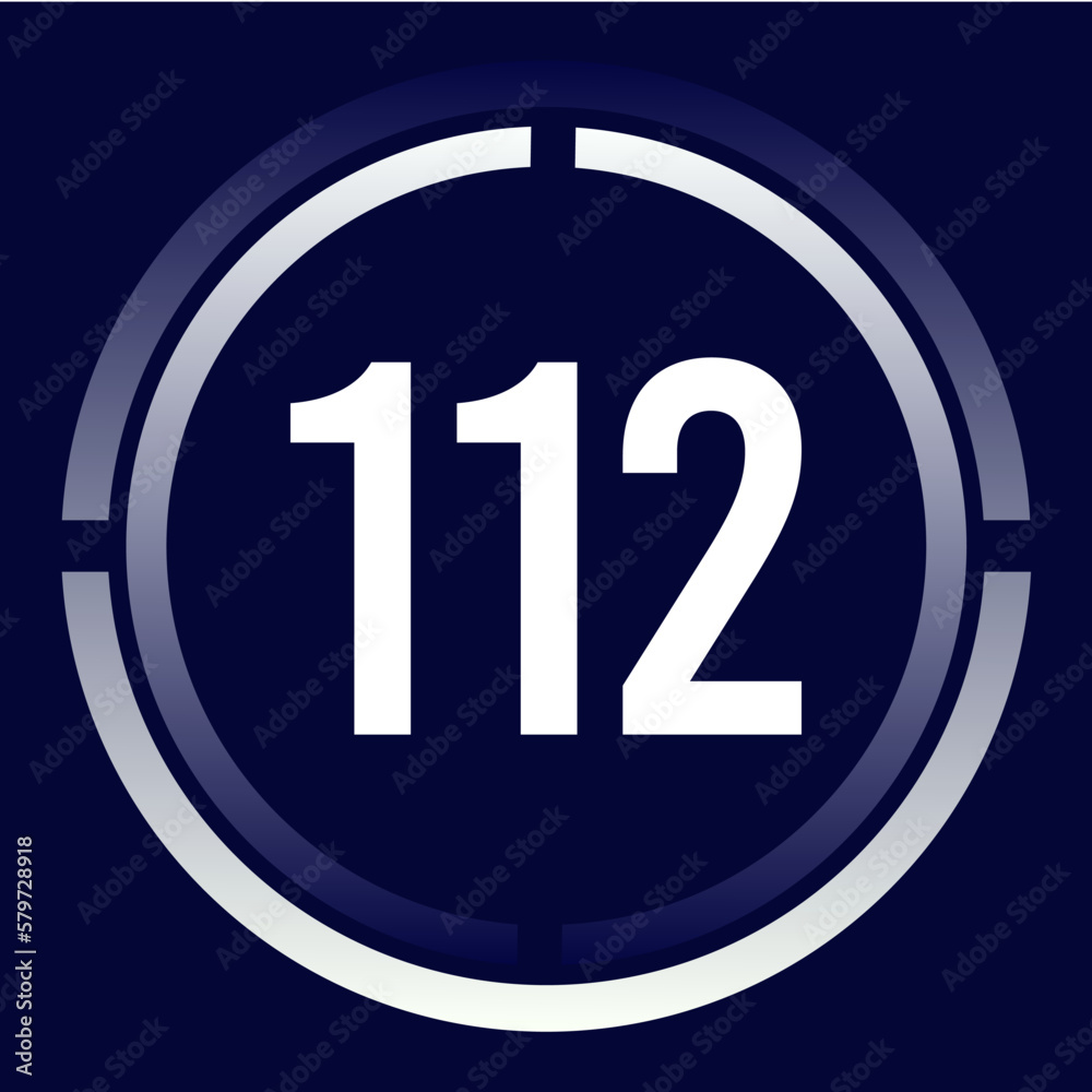 Number 112 design for business, print, books, movies, time-counting, companies in white, blue and blue gradient colors with half circles. Number 112 design for business, print, books, movies, time-counting, companies in white, blue and blue gradient colors with half circles.