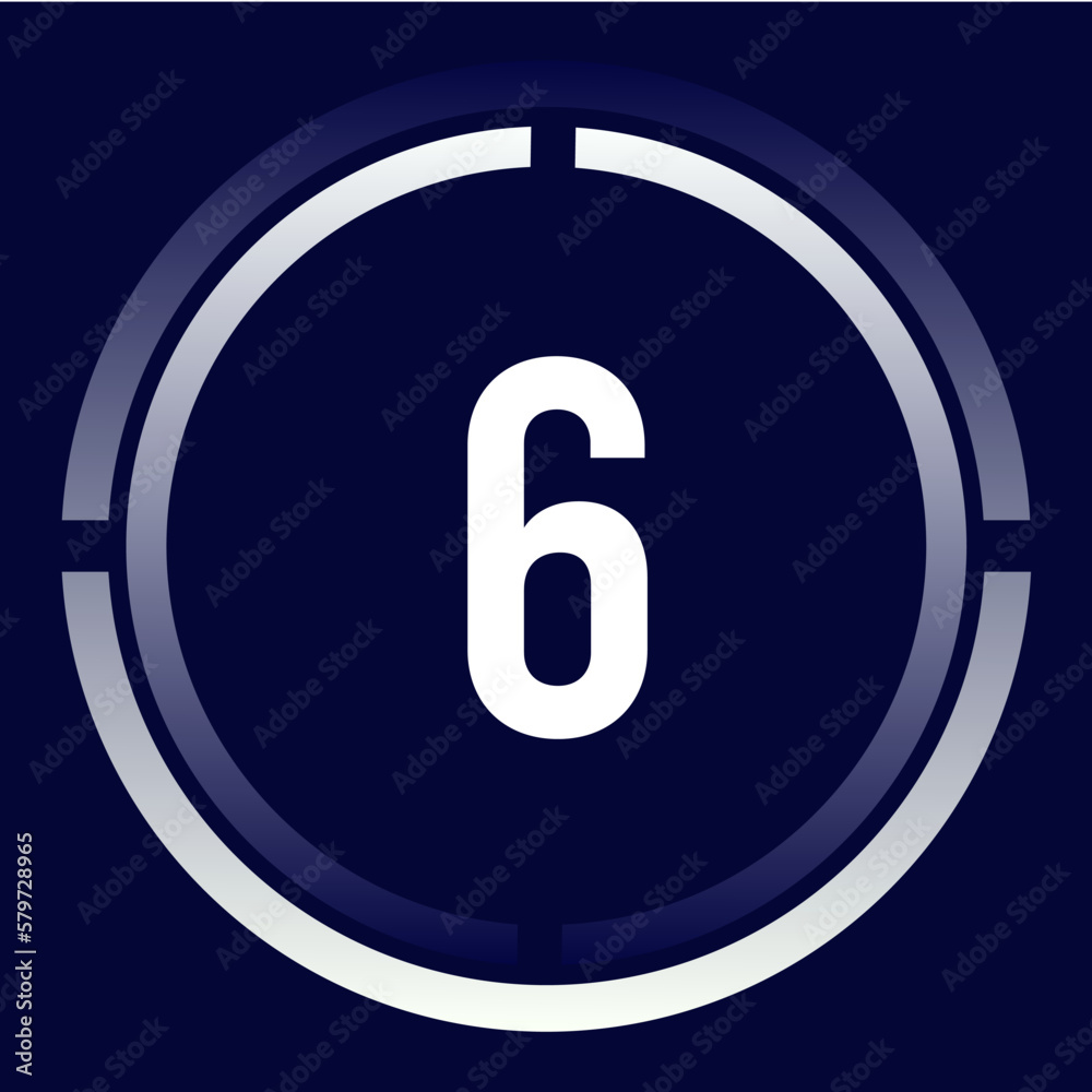 Number 6 design for business, print, books, movies, time-counting, companies in white, blue and blue gradient colors with half circles. Number 6 design for business, print, books, movies, time-counting, companies in white, blue and blue gradient colors with half circles.