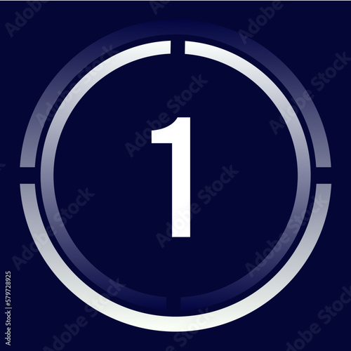 Number 1 design for business, print, books, movies, time-counting, companies in white, blue and blue gradient colors with half circles.