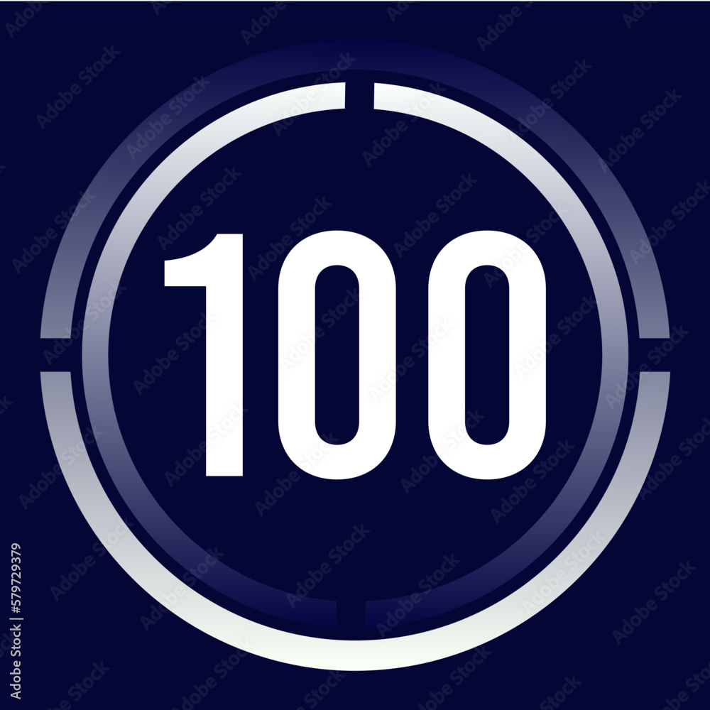 Number 100design for business, print, books, movies, time-counting, companies in white, blue and blue gradient colors with half circles. Number 100design for business, print, books, movies, time-counting, companies in white, blue and blue gradient colors with half circles.