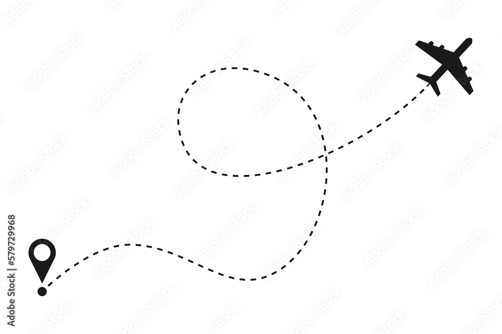 Airplane dotted line path. Air plane route. Airplane dotted line path. Air plane route.