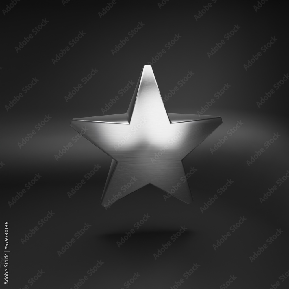 Obraz premium 3d low poly cute smooth silver star on black background