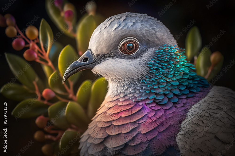 Obraz premium African Collard Dove or pigeon close-up. Colorful feathers. Stunning birds and animals in nature travel or wildlife photography made with Generative AI