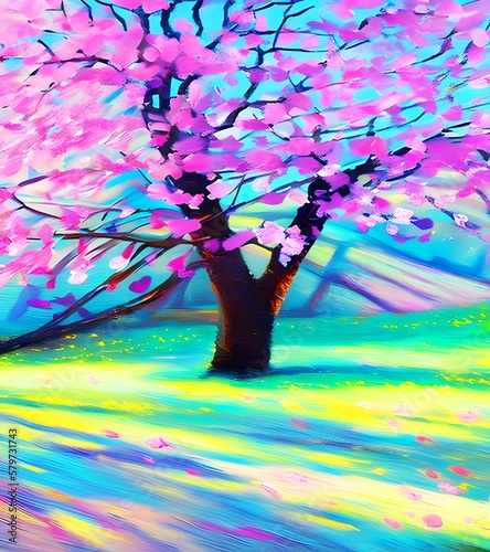  Impressionism Portrait of Cherry Blossoms. Generative Ai 