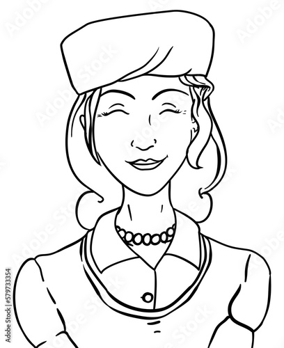 Elegant woman with retro clothes in outlines for coloring activities, Vector illustration
