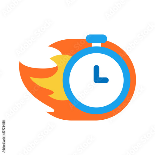 fast, limited time, stopwatch with fire logo concept illustration flat design editable vector