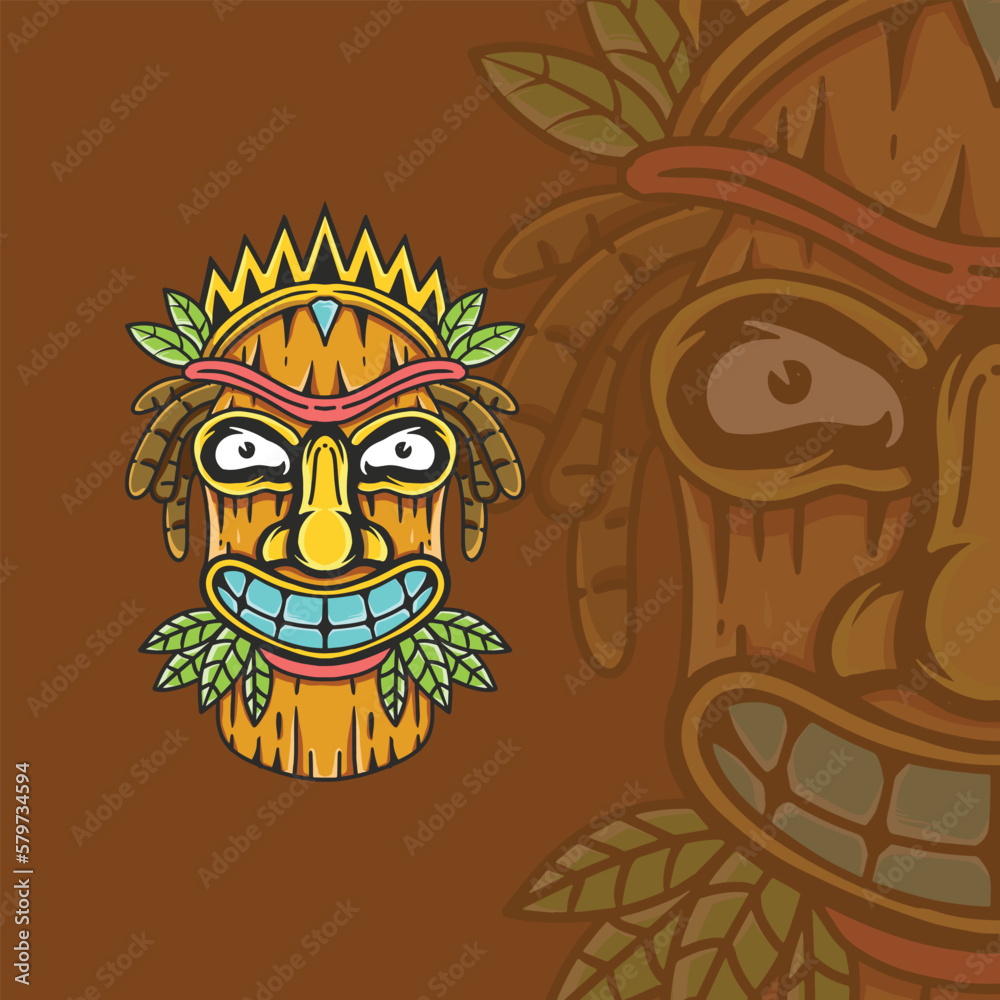 tiki mask illustration for logo and tshirt design 00