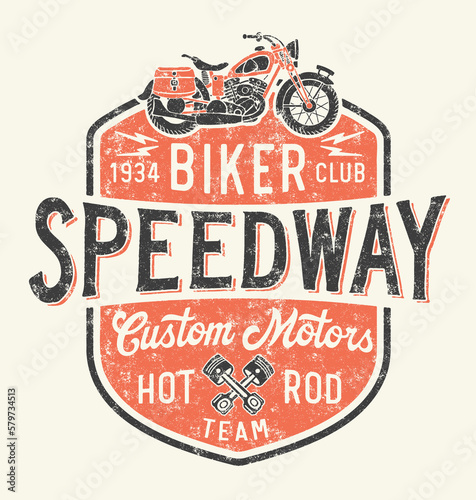 Speedway biker club motorcycle custom motors cute vector print for kid children wear shirt grunge effect in separate layer