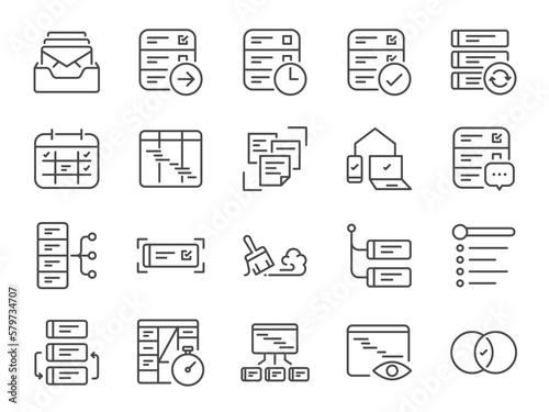 Getting things done icon set. It included icons such as GTD, planning, timeline, organize, tasks, and more.