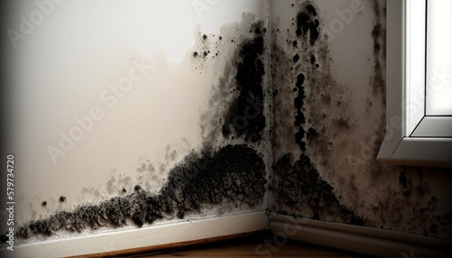 black dangerous mold on the wall. Generative AI photo